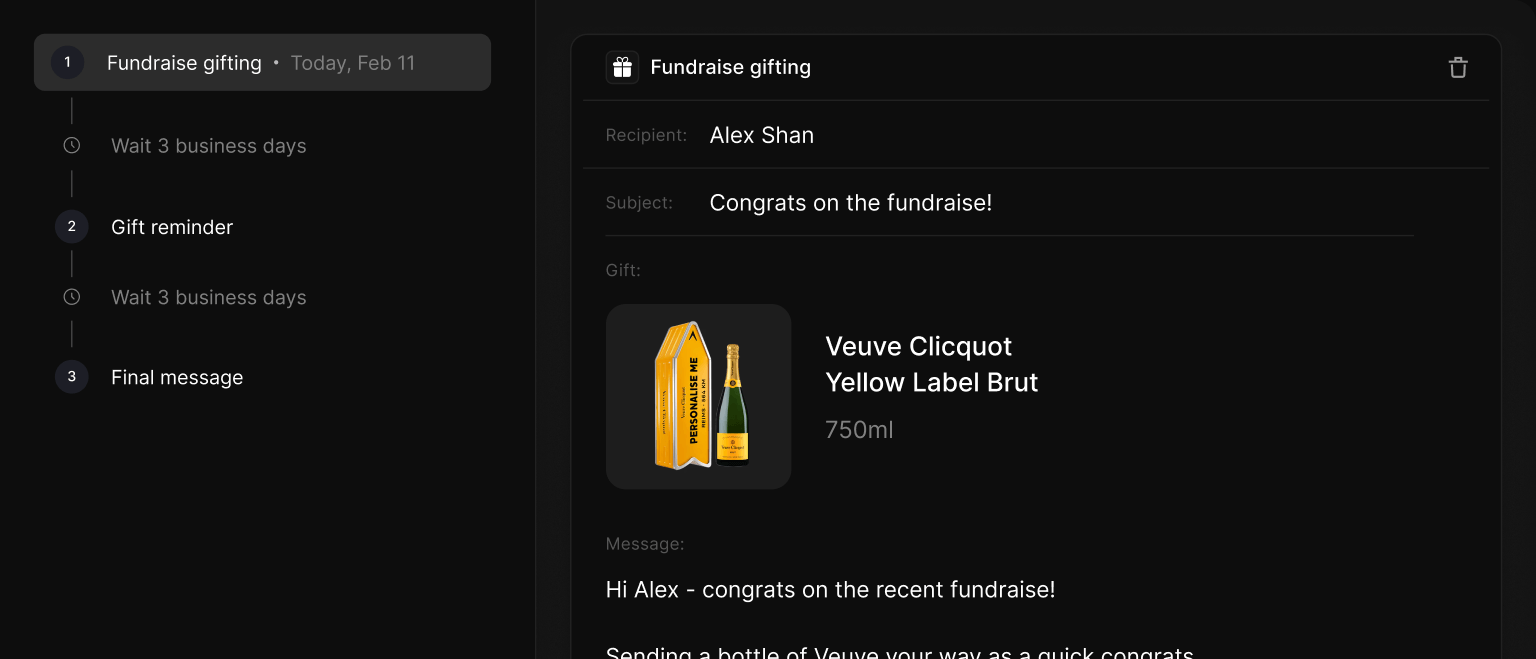 Execute sequences - Automated outreach workflow with gift messaging
